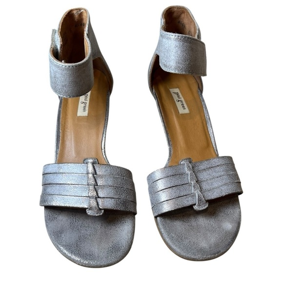 Paul Green Shoes - Paul Green “Coco” Heeled Leather Sandals In Smoke Metallic With Size 5
